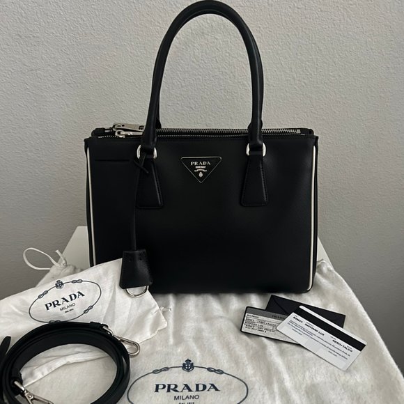 Prada Galleria Small Tote - Black/White Saffiano Lux Leather - Picture 1 of 9